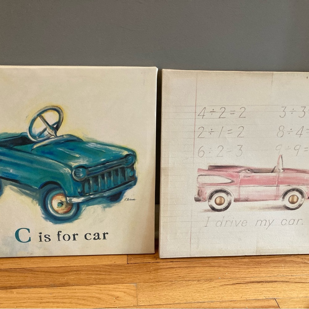 2 nursery/children’s room car themed paintings
